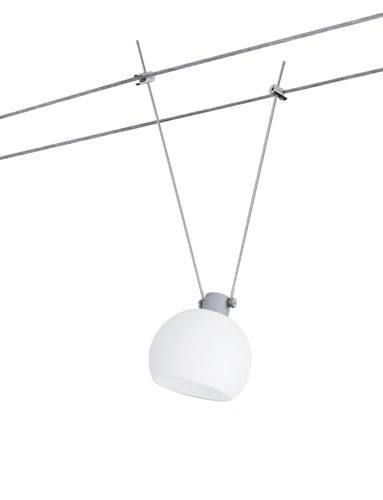 Suspension suspendue sur deux fils parallèles, style moderne, abat-jour blanc, adaptée aux intérieurs contemporains.
