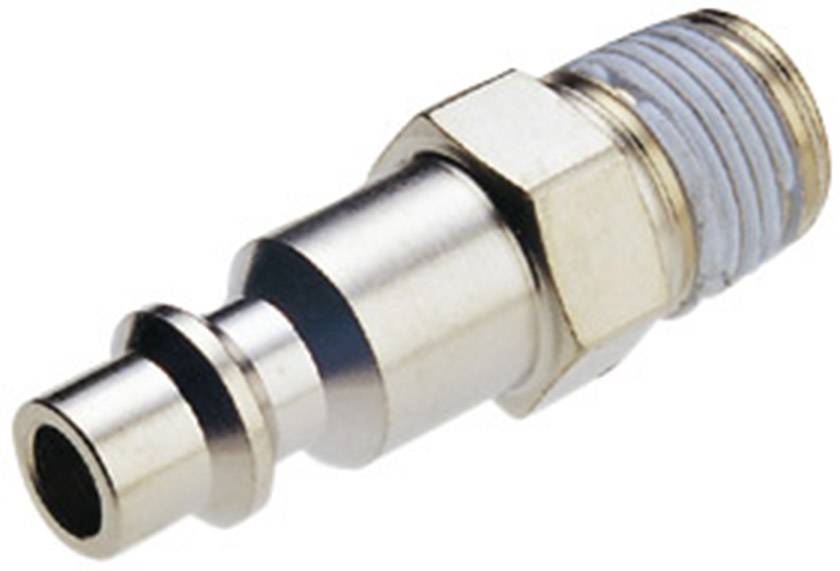 Un embout pneumatique métallique à extrémité cannelée pour une fixation sécurisée dans un tuyau ou une ouverture. Adapté aux applications industrielles.
