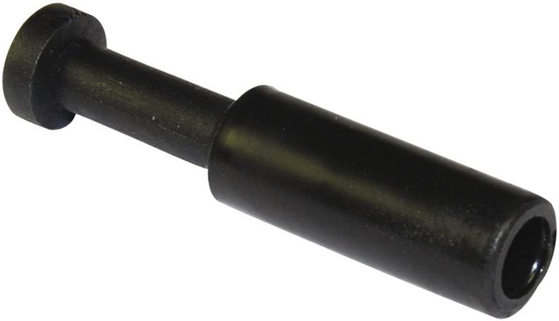 Composant métallique noir cylindrique avec une large tête et une longue tige creuse, probablement un élément de fixation ou un adaptateur.