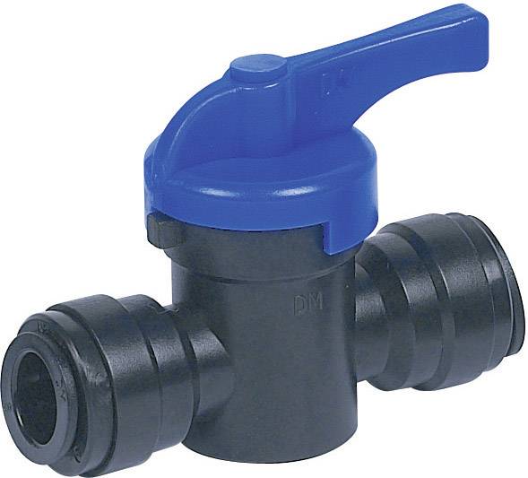 Robinet à boisseau sphérique en plastique avec poignée de levier bleue, adapté au contrôle des flux d'eau dans les systèmes de canalisations.