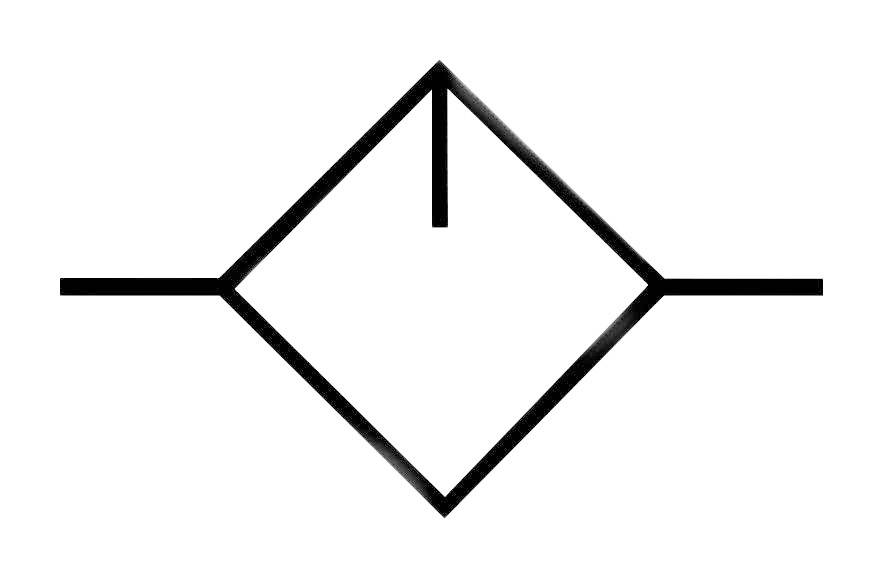 Un symbole en losange avec une ligne verticale en haut au centre, reliée à des lignes horizontales à gauche et à droite.