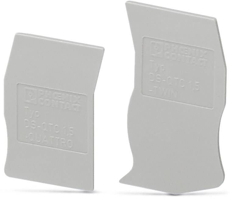 Deux capots en plastique gris portant l'inscription 'PHOENIX CONTACT Type DG-QTC 1,5 QUATTRO' et 'DG-QTC 1,5 TWIN'.