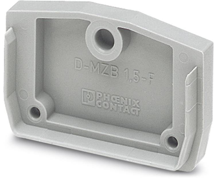 Boîtier gris portant l'inscription 'D-MZB 1,5-F' et 'Phoenix Contact', de forme rectangulaire avec un trou central et plusieurs perçages filetés.