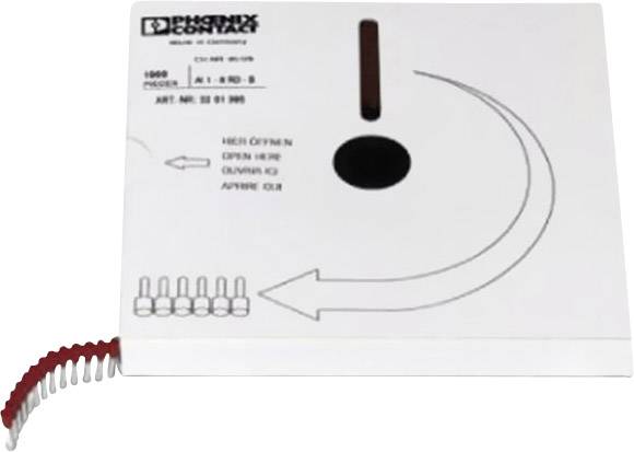 Emballage blanc d'un marquage de sol Phoenix Contact en spirale avec un diagramme de flèches. 8 000 pièces, Réf. : 50 91 905.