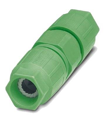 Connecteur de câble vert avec boîtier rainuré, adapté pour les connexions électriques.