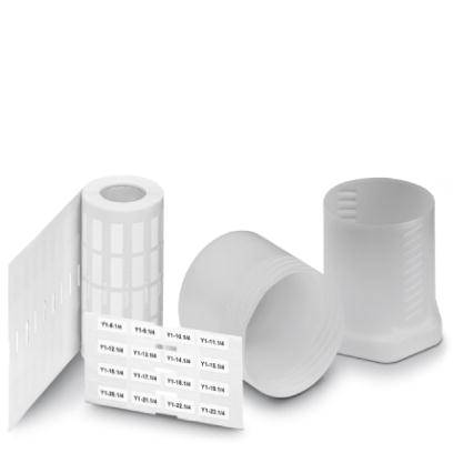 Deux pièces en plastique blanc et deux arcs avec des étiquettes indiquant des numéros sur plusieurs rangées. Les pièces en plastique semblent avoir une forme identique.