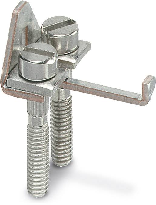 Deux vis avec un élément d'angle en métal, utilisées pour fixer ou raccorder des matériaux.