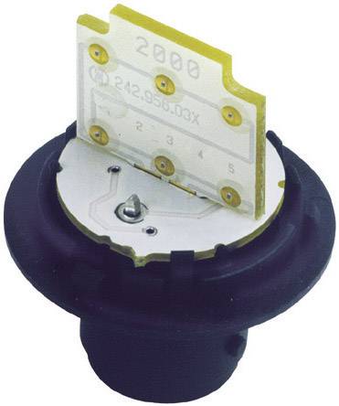 Un composant électronique avec une puce dressée sur un support noir, des contacts et une plaque avec des chiffres sont visibles.