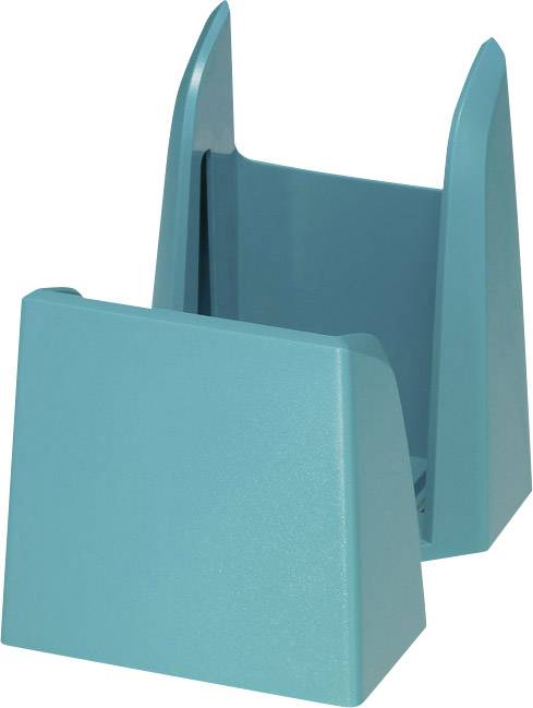 Sur l'image, on peut voir un porte-lettres en plastique turquoise, représenté à la fois dans sa position ouverte et fermée.