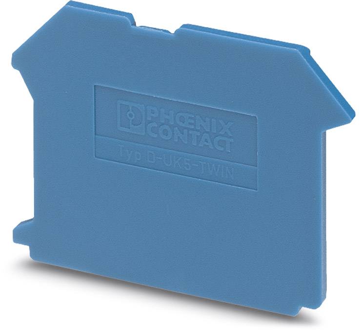 Pièce de séparation bleue de Phoenix Contact, type D-UK5-TWIN, destinée à la séparation des circuits électriques dans les installations électriques.