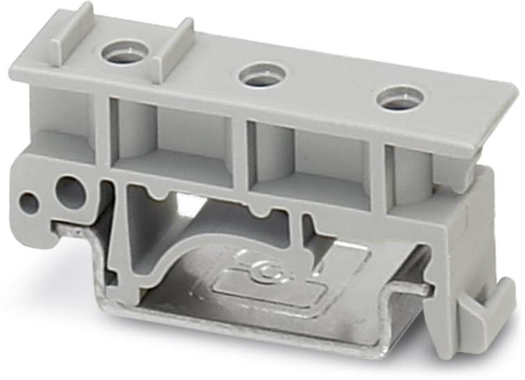 Un support de rail DIN gris électrique pour bornes, destiné aux applications industrielles pour la fixation sécurisée des bornes sur un rail.