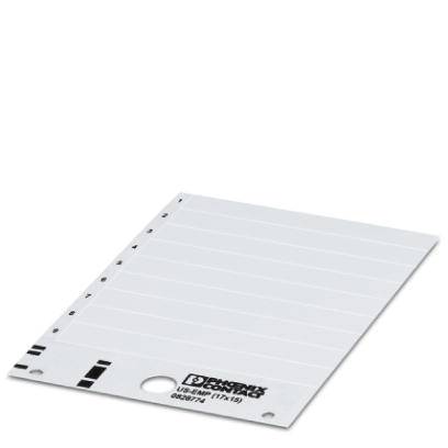 Une étiquette en papier blanc perforée avec des lignes préimprimées, adaptée pour les annotations, présentée dans une perspective légèrement inclinée.