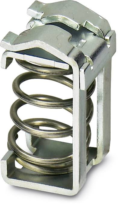 Mécanisme à ressort métallique avec un ressort spiral central, entouré d'un boîtier rectangulaire, probablement partie intégrante d'un dispositif de commutation.