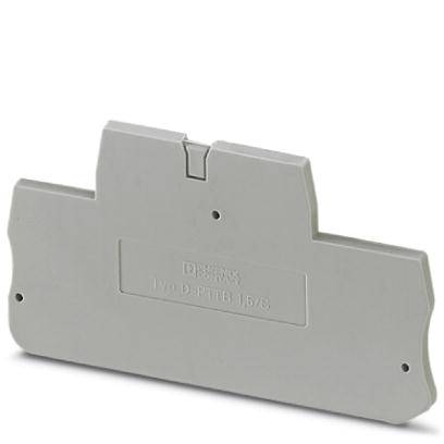 Pince en plastique grise, de forme rectangulaire, avec un orifice de fixation central. Utilisée pour la connexion de fils électriques.