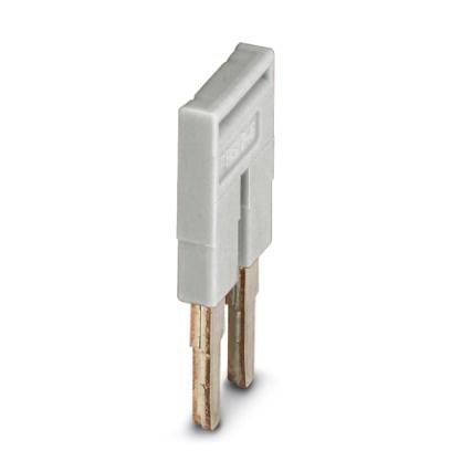 Un bouchon de séparation gris avec deux contacts métalliques. Adapté pour interrompre les circuits électriques dans les systèmes électriques.