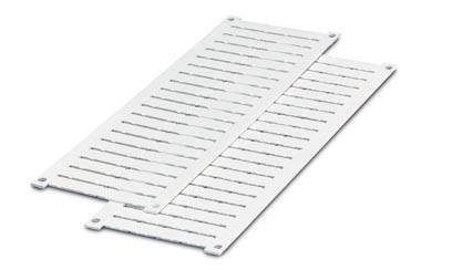 Deux grilles en plastique blanc avec des fentes parallèles pour l'organisation des câbles, placées l'une sur l'autre.