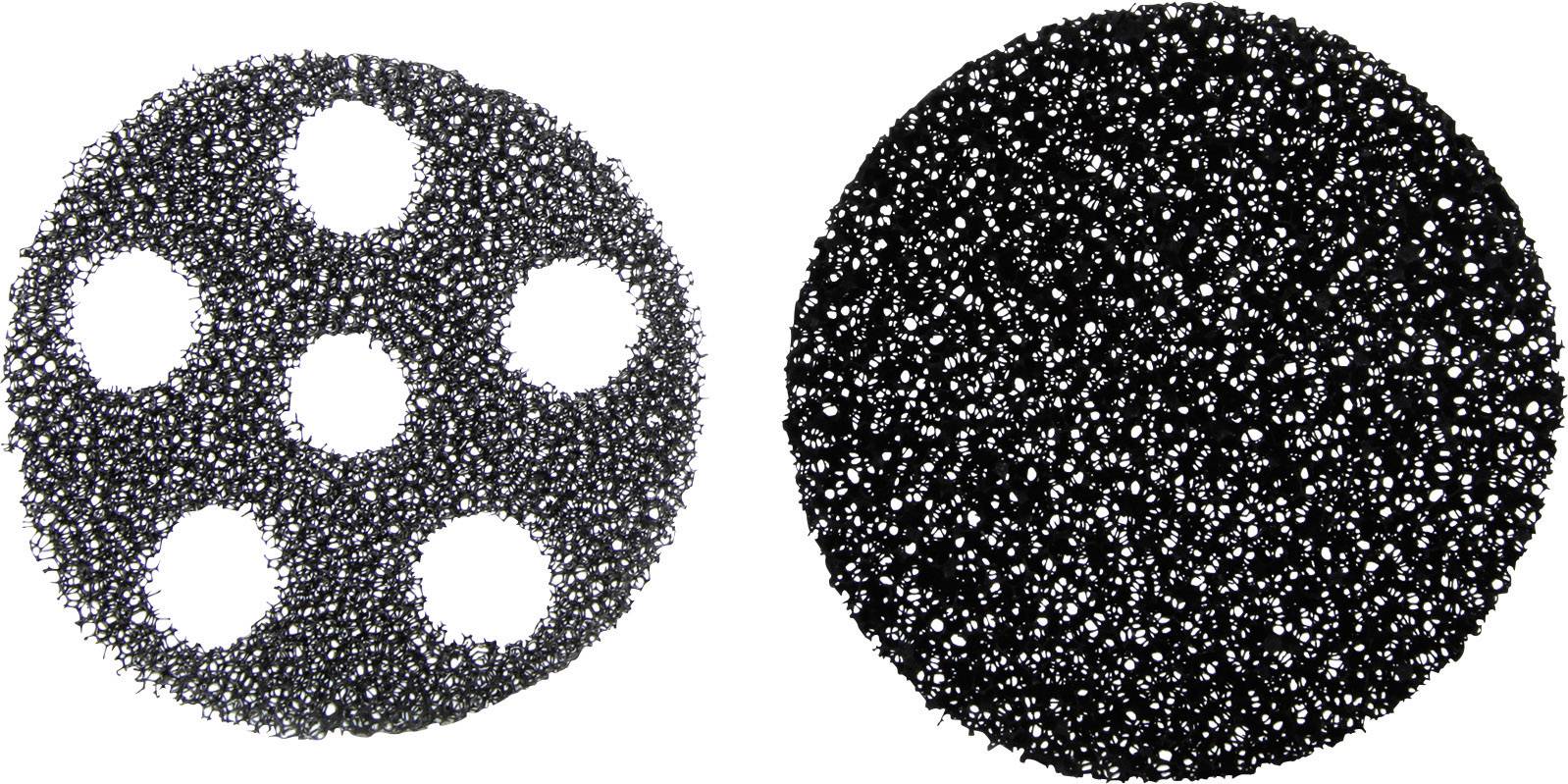 Deux structures sphériques rondes, à gauche une avec des trous et à droite une forme pleine composée de petites billes métalliques noires et argentées.