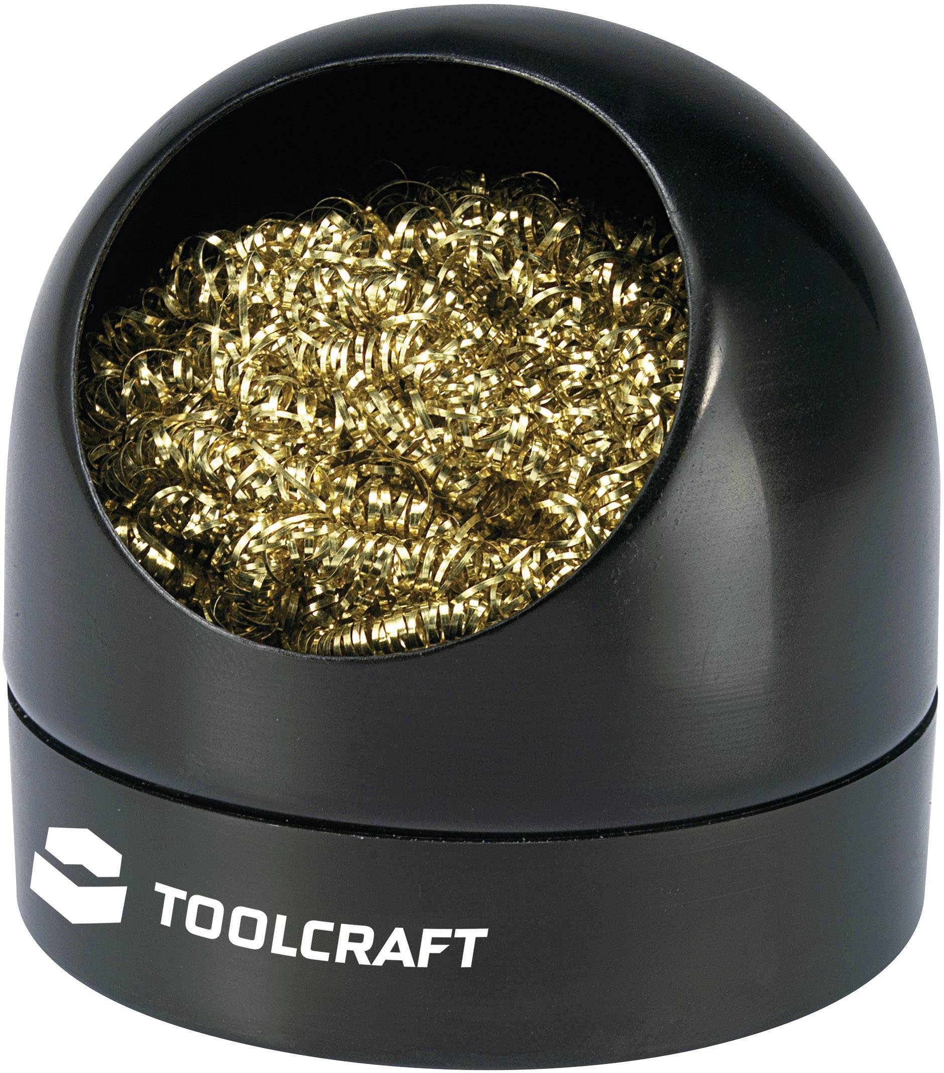Un nettoyant de pointe à souder noir avec des spirales de nettoyage couleur or de Toolcraft, adapté au nettoyage des pointes à souder.