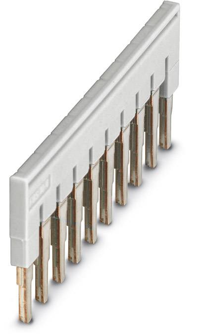 Pont de connexion avec plusieurs broches métalliques et boîtier gris, adapté pour connecter des contacts électriques sur des circuits imprimés.