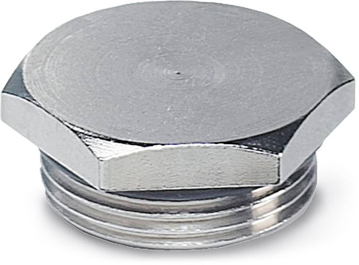 Un bouchon métallique argenté hexagonal sur une surface blanche.