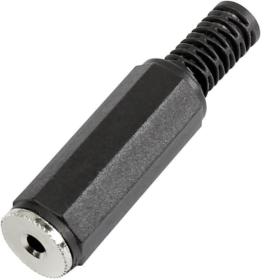 Un adaptateur de prise audio noir avec anneau métallique et extrémité cannelée pour la connexion de câble.