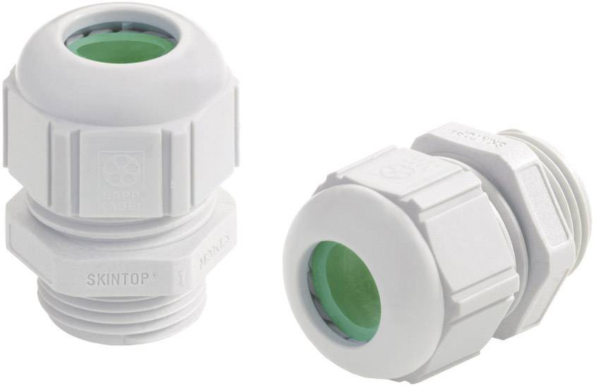 Deux presse-étoupes blancs avec des joints d'étanchéité verts, destinés à la fixation sécurisée des câbles dans les installations électriques.