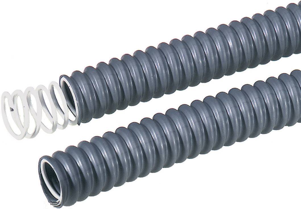 Deux tuyaux ondulés flexibles en plastique gris, munis d'un fil spiral blanc à une extrémité, témoignent de leur stabilité et de leur durabilité.
