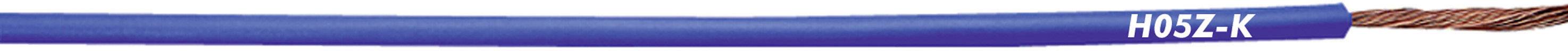 Un câble bleu portant l'inscription 'H05 V-K', révélant des fils de cuivre dénudés sur le côté droit.