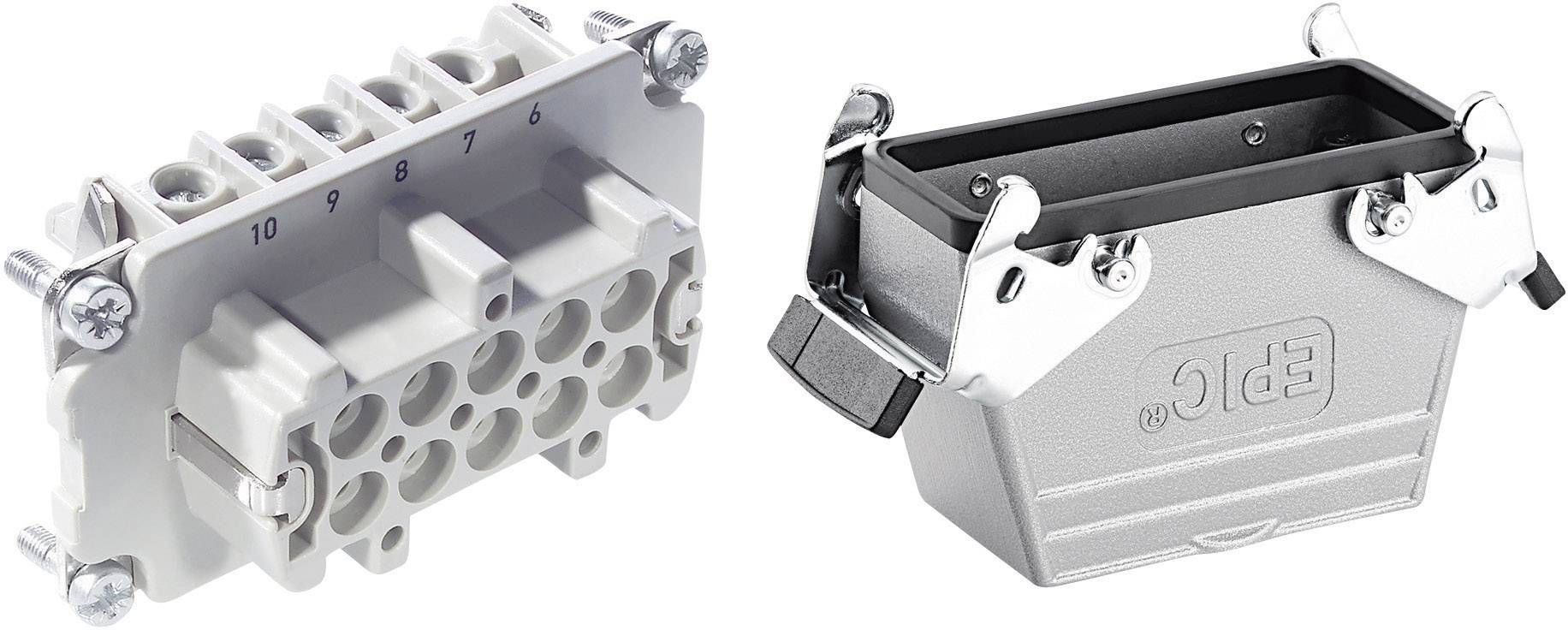 Ensemble de connecteurs avec boîtier en plastique et bornes métalliques, adapté aux applications industrielles. Contact à gauche, boîtier à droite.