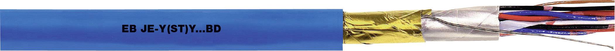 Un câble bleu est partiellement isolé, avec des fils colorés apparents. L'inscription 'EB...LD' est visible sur la gaine bleue.