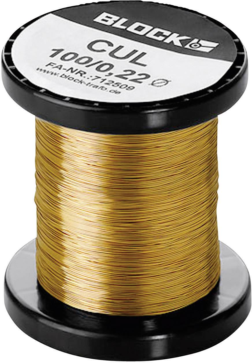 Un rouleau de fil de cuivre isolé de 'BLOCK' ; modèle CUL 1000-22, avec le numéro de produit et de fabrication sur l'étiquette.