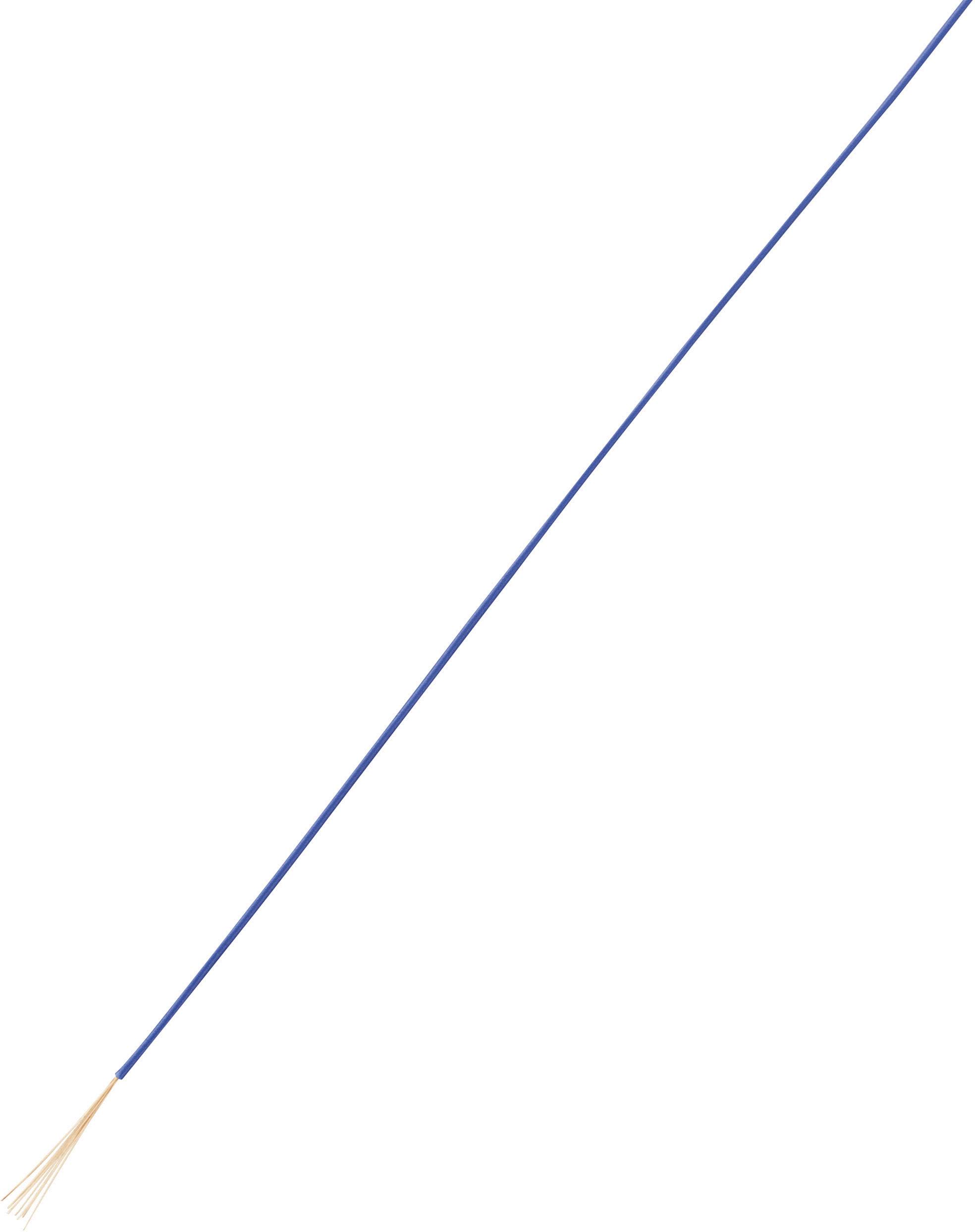 Câble électrique bleu, dénudé d'un côté, montrant les fils de cuivre.