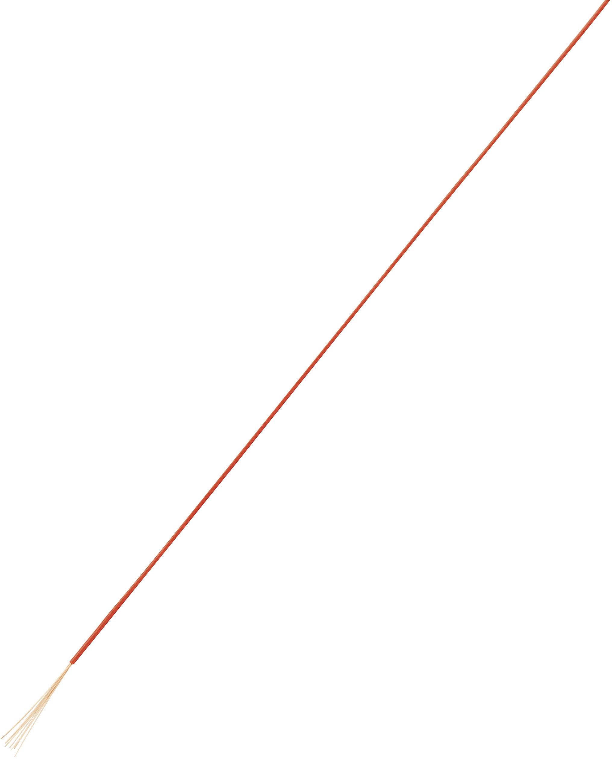 Un long fil mince rouge avec une extrémité effilochée ressemblant à un pinceau.