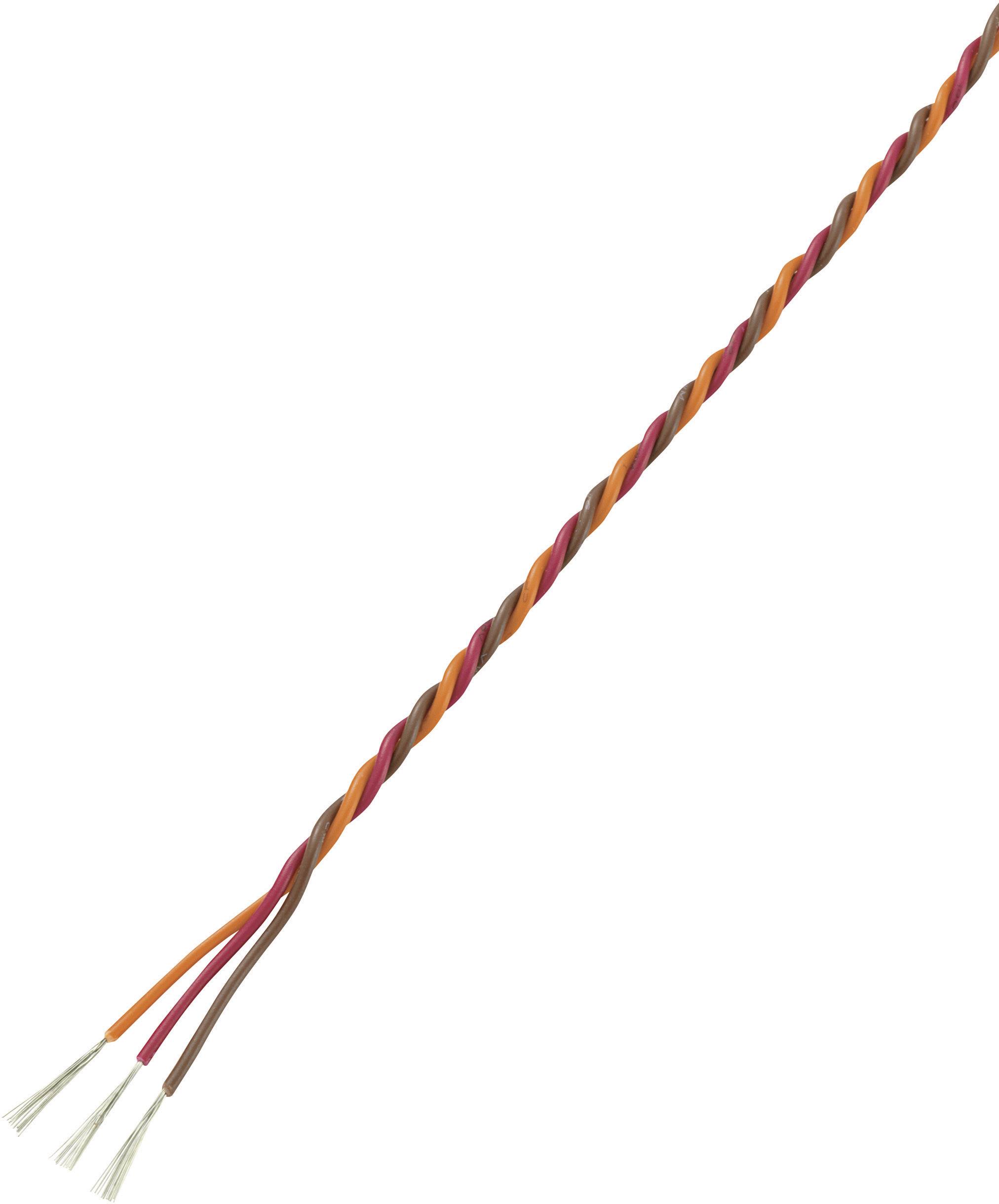 Câble tressé dans les couleurs rouge, orange et marron. À une extrémité, les fils individuels se déploient en éventail.