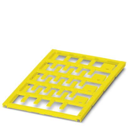 Palette en plastique jaune avec un design en grille ouvert, de forme rectangulaire. Utilisée pour le stockage et le transport de marchandises.