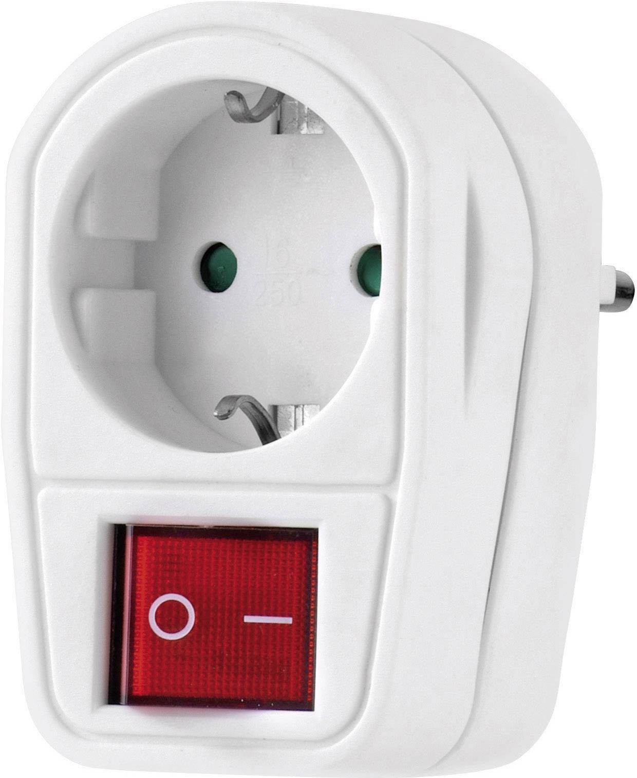 Prise murale blanche avec interrupteur marche/arrêt rouge en bas. Adapté pour contrôler l'alimentation électrique.