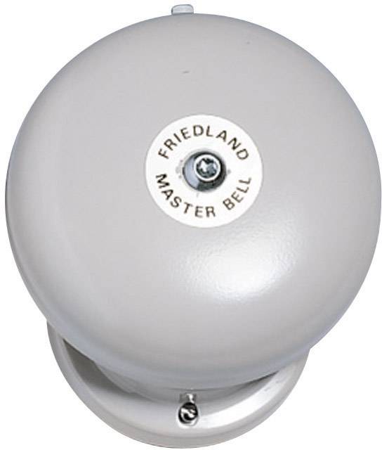 Une cloche grise portant l'inscription 'Friedland Master Bell' au centre, probablement destinée à émettre des signaux acoustiques dans des bâtiments.