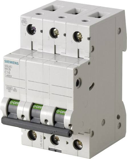 Disjoncteur Siemens, tripolaire, mis sur 'OFF', pour installation électrique industrielle ou domestique.