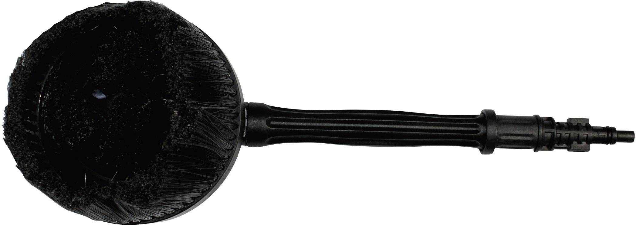 Brosse de lavage noire et ronde pour voiture, avec manche long, adaptée au nettoyage des surfaces de véhicules.