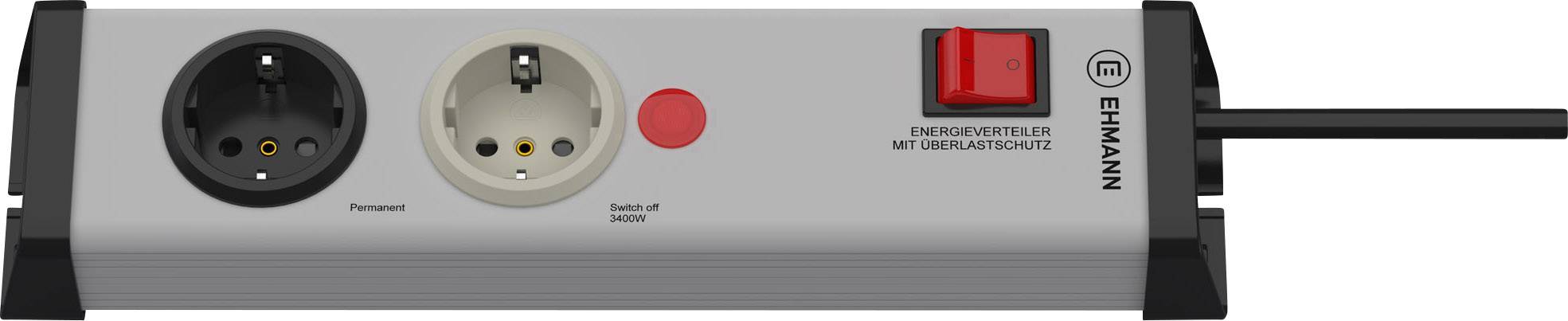Bloc multiprise avec interrupteur Ehmann 0218x00022301 x2 gris, noir contact de protection 1 pc(s)