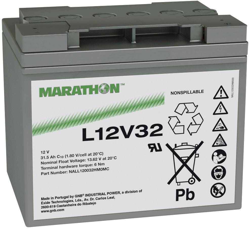 Batterie au plomb 12 V 31.5 Ah GNB Marathon L12V32 plomb (AGM) (l x H x P) 198 x 175 x 168 mm raccord à vis M6 sans entretien