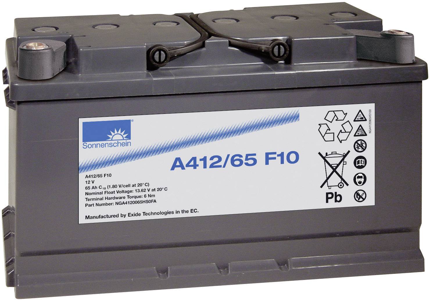 Batterie au plomb 12 V 65 Ah GNB Sonnenschein A412/65 F10 plomb-gel (l x H x P) 353 x 196 x 175 mm raccord à vis M10 sans