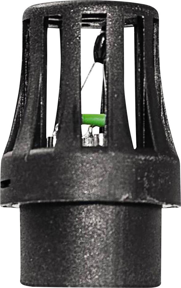 Un composant noir, cylindrique, avec une structure grillagée en haut et des composants électroniques à l'intérieur.