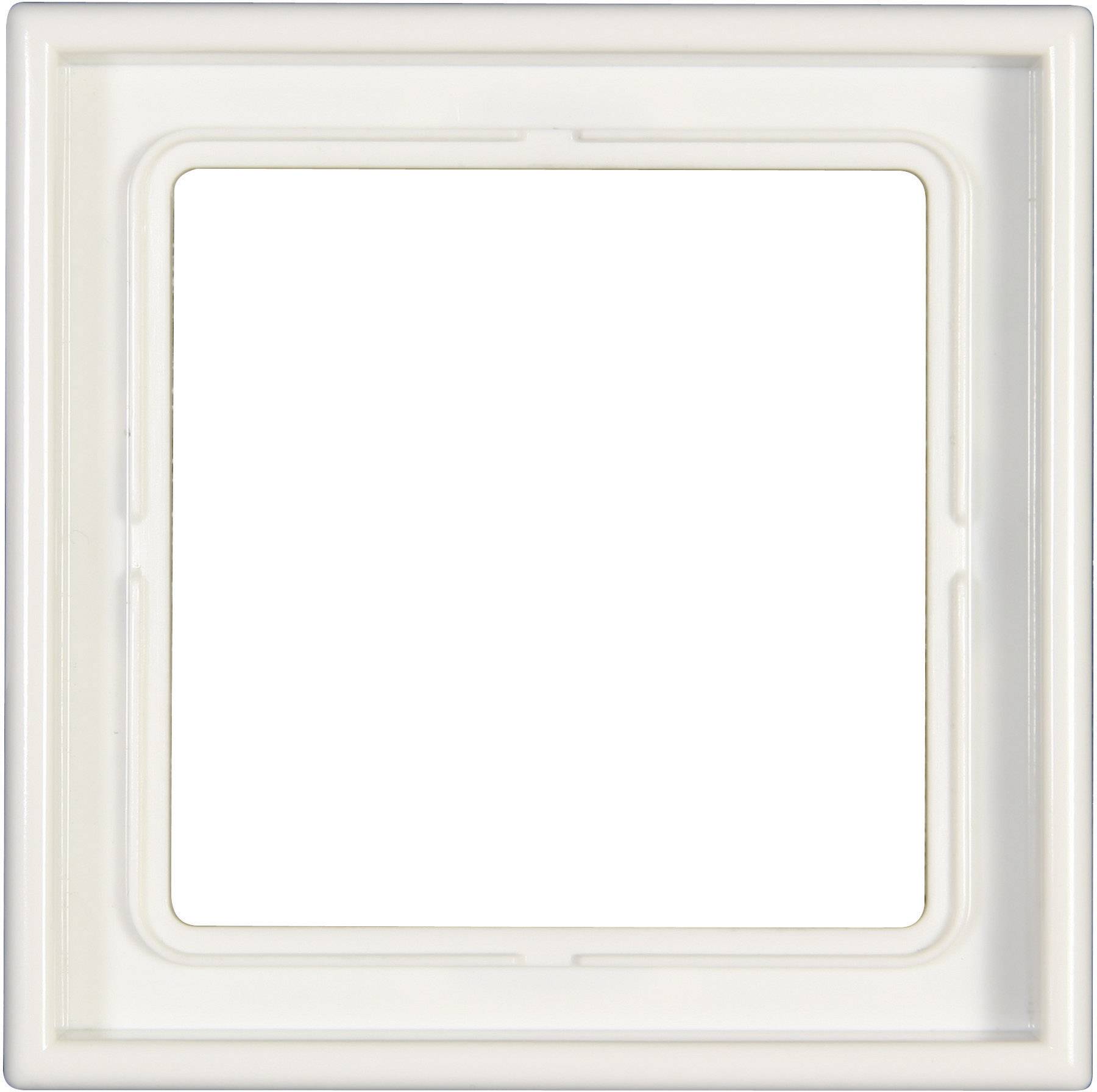 Un cadre en plastique blanc, carré, avec un espace intérieur vide. Le cadre présente des coins légèrement arrondis.
