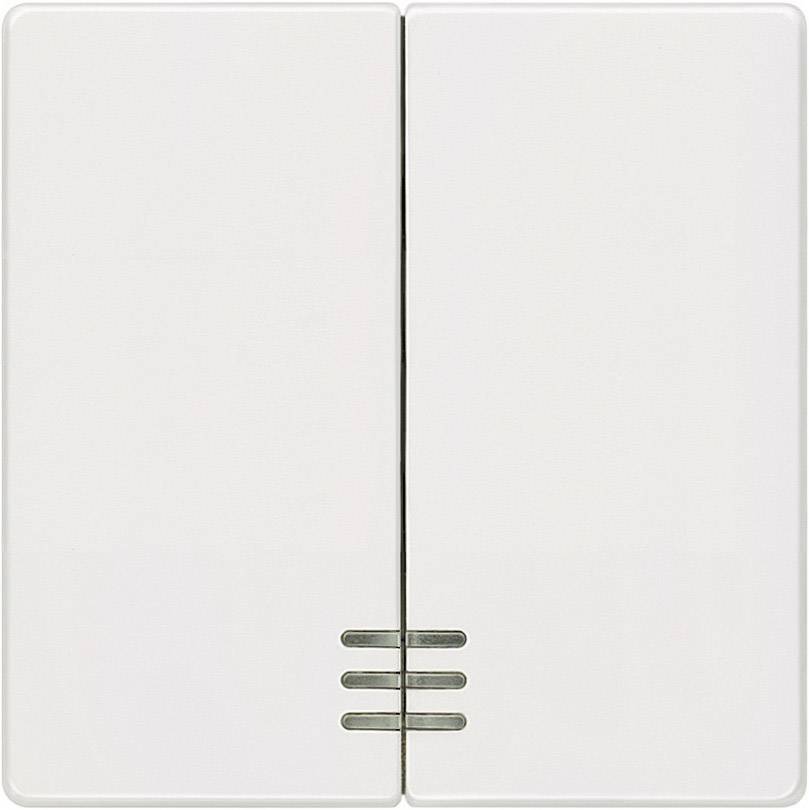 Interrupteur double en blanc, monté sur un mur. Les deux interrupteurs sont en position éteinte.