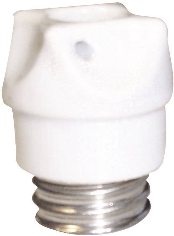 Un support de lampe en plastique et en métal de couleur blanche, avec un filetage pour vis, adapté pour la connexion de dispositifs d'éclairage électriques.