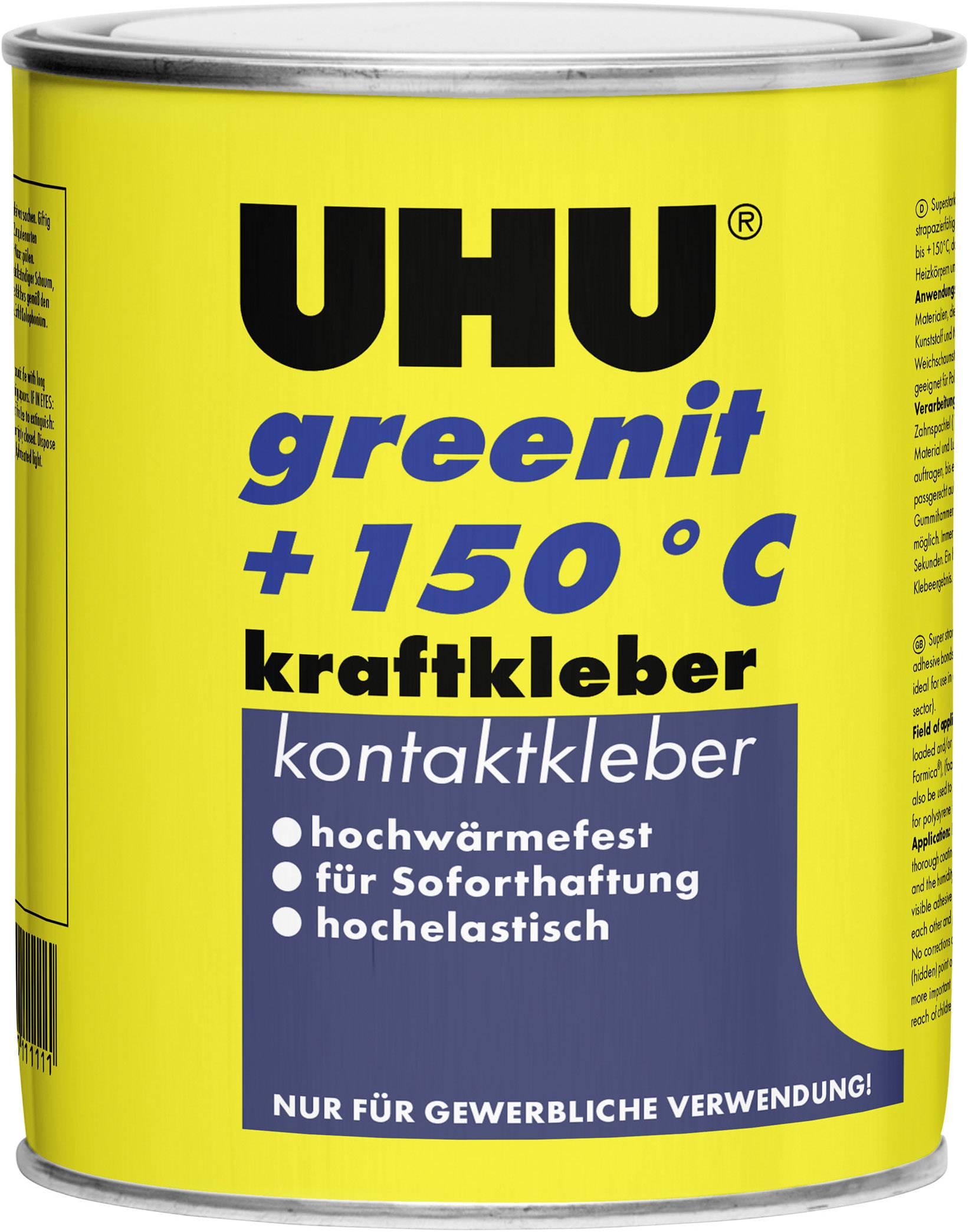 Colle UHU greenit +150°C à haute résistance. Caractéristiques : résistant à haute température, adhérence immédiate, très élastique. Usage professionnel uniquement.