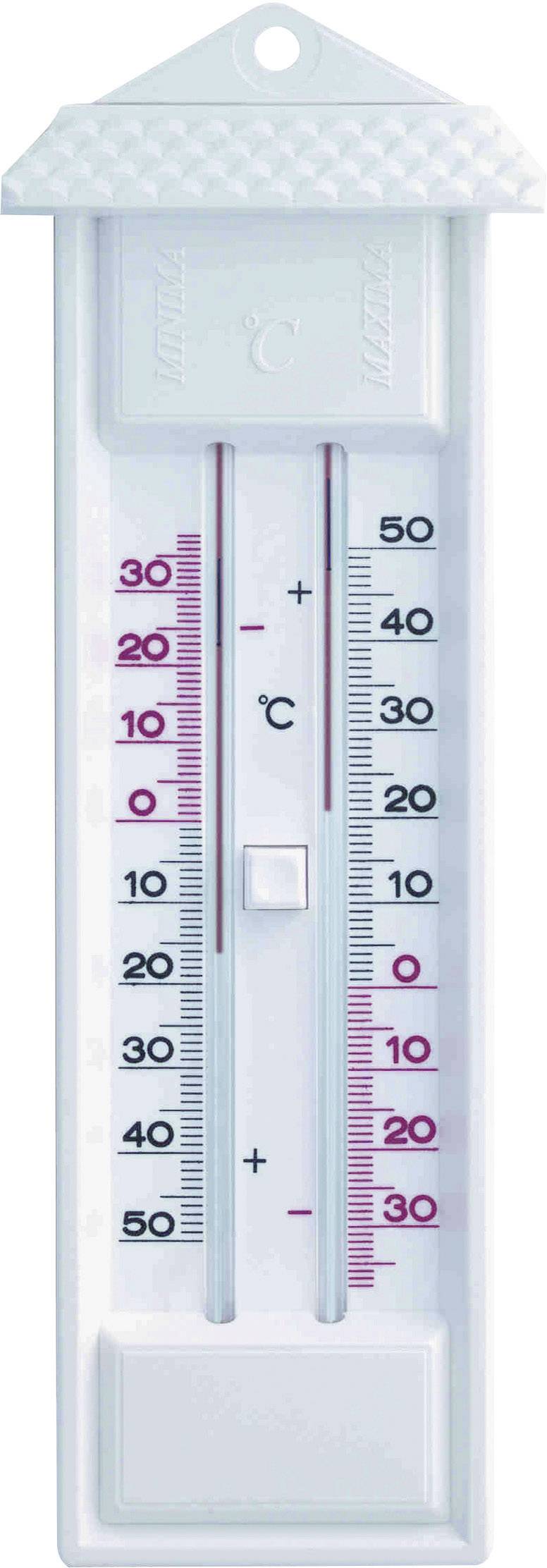 Un thermomètre analogique avec échelle Celsius indique des températures de -30°C à +50°C. La valeur actuelle est d'environ 21°C.