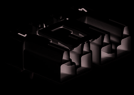 Un connecteur rectangulaire gris avec plusieurs broches, disponible chez RS Components.