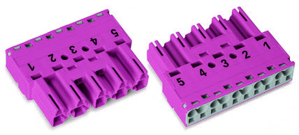 Barrette de connexion Lila avec bornes numérotées de 1 à 5, destinée à raccorder des câbles électriques dans un système.